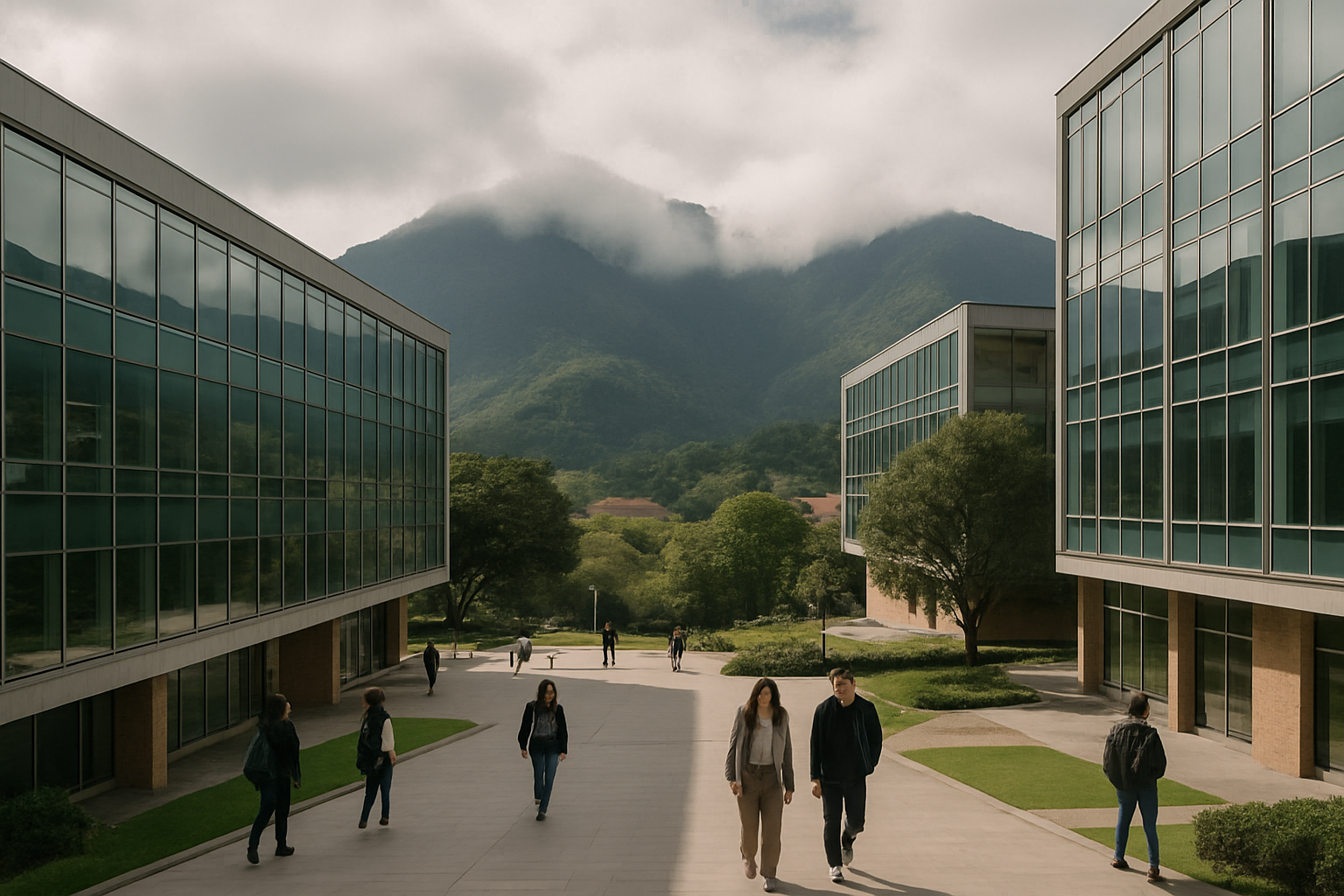 Campus universitario moderno en una ciudad colombiana de monta&ntilde;a