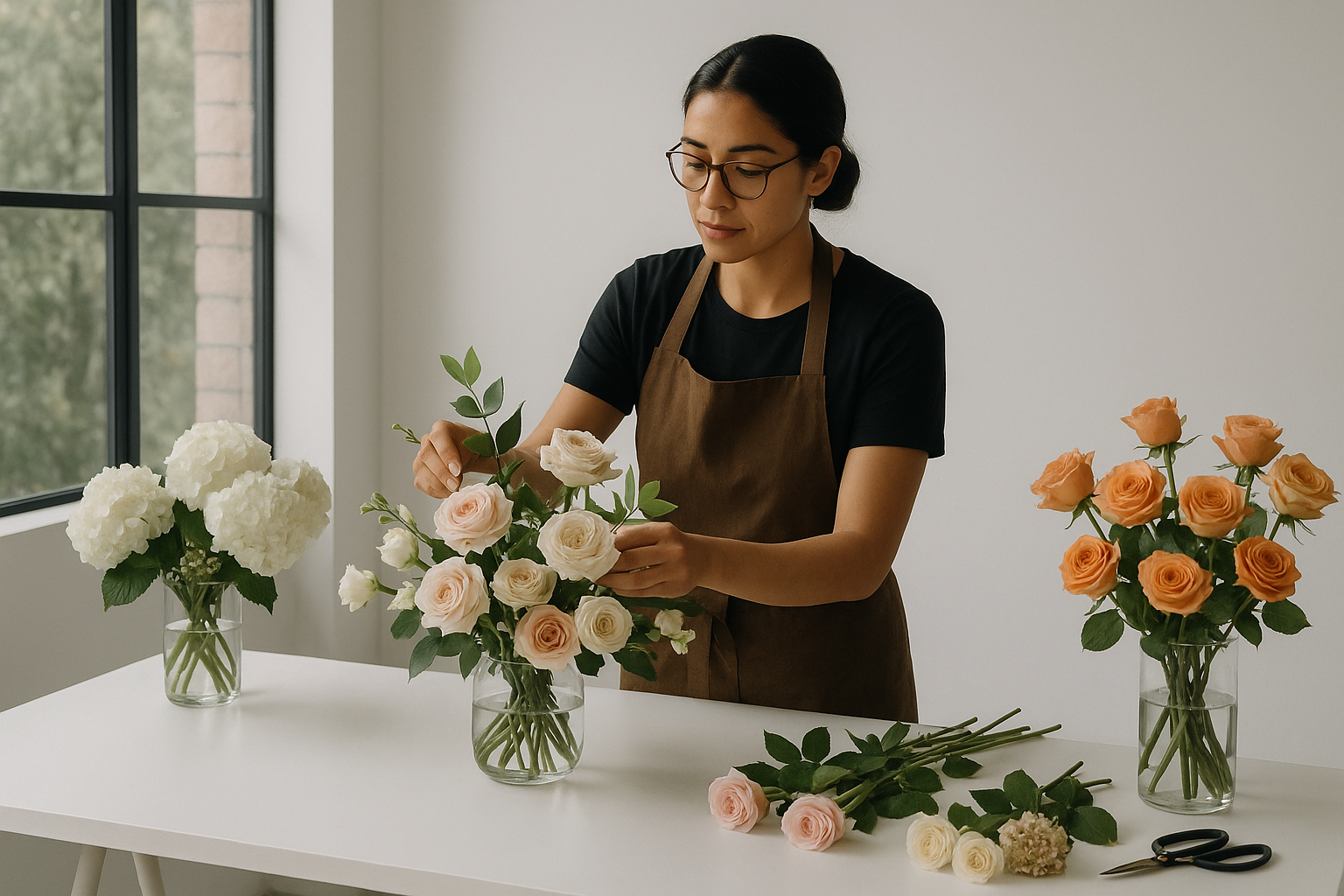 Florista profesional trabajando en un estudio moderno de Bogot&aacute;